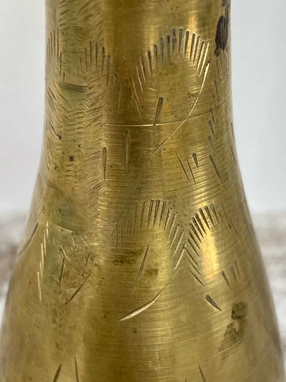 Vintage Brass Bud Vase Etched Mid Century Boho India 6”